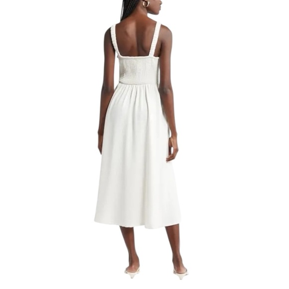 NORDSTROM Smocked Bodice Sleeveless Midi Dress - Ivory Pristine SZ M - Picture 5 of 8